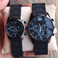 Unisex Couple Watches Black Gold Quartz Strap