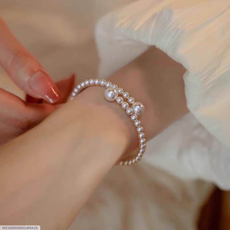 Silver Plated Pearl Bracelet for Women Adjustable Fit