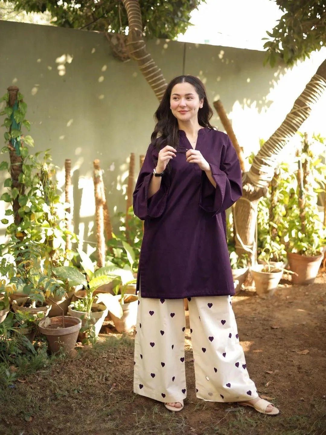 Purple Linen Printed 2-Piece Set for Women / Girl's (Standard Size)