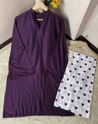 Purple Linen Printed 2-Piece Set for Women / Girl's (Standard Size)