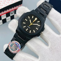 Men Square Watch Black Dial Silver Steel Chain Strap