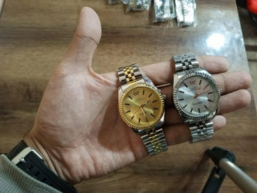 Men's Silver & Gold Chain Strap Watch With Box