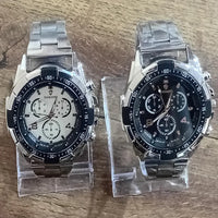 Men's Luxury Quartz Analog Watch Silver Black Dial