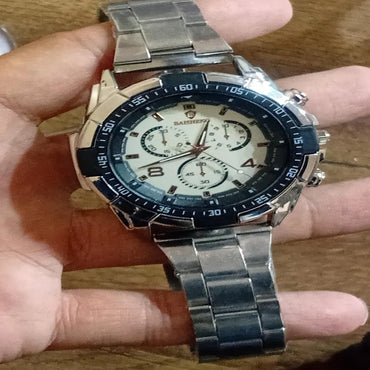 Men's Luxury Quartz Analog Watch Silver Black Dial