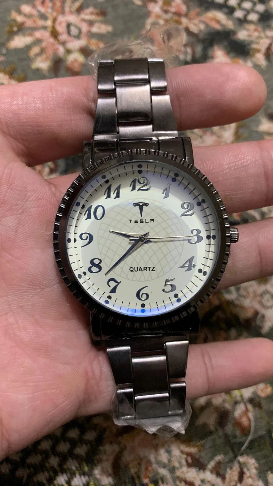Men's Stainless Steel Watch with Tesla Logo - Black