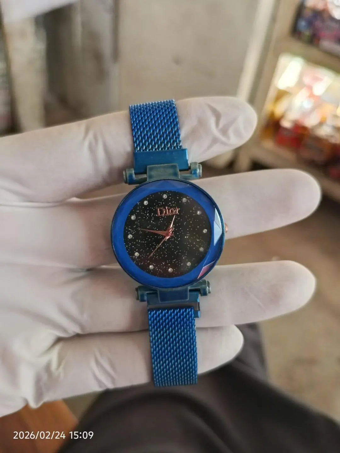 Women's Cobalt Blue Starry Sky Watch with Mesh Strap