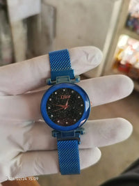 Women's Cobalt Blue Starry Sky Watch with Mesh Strap