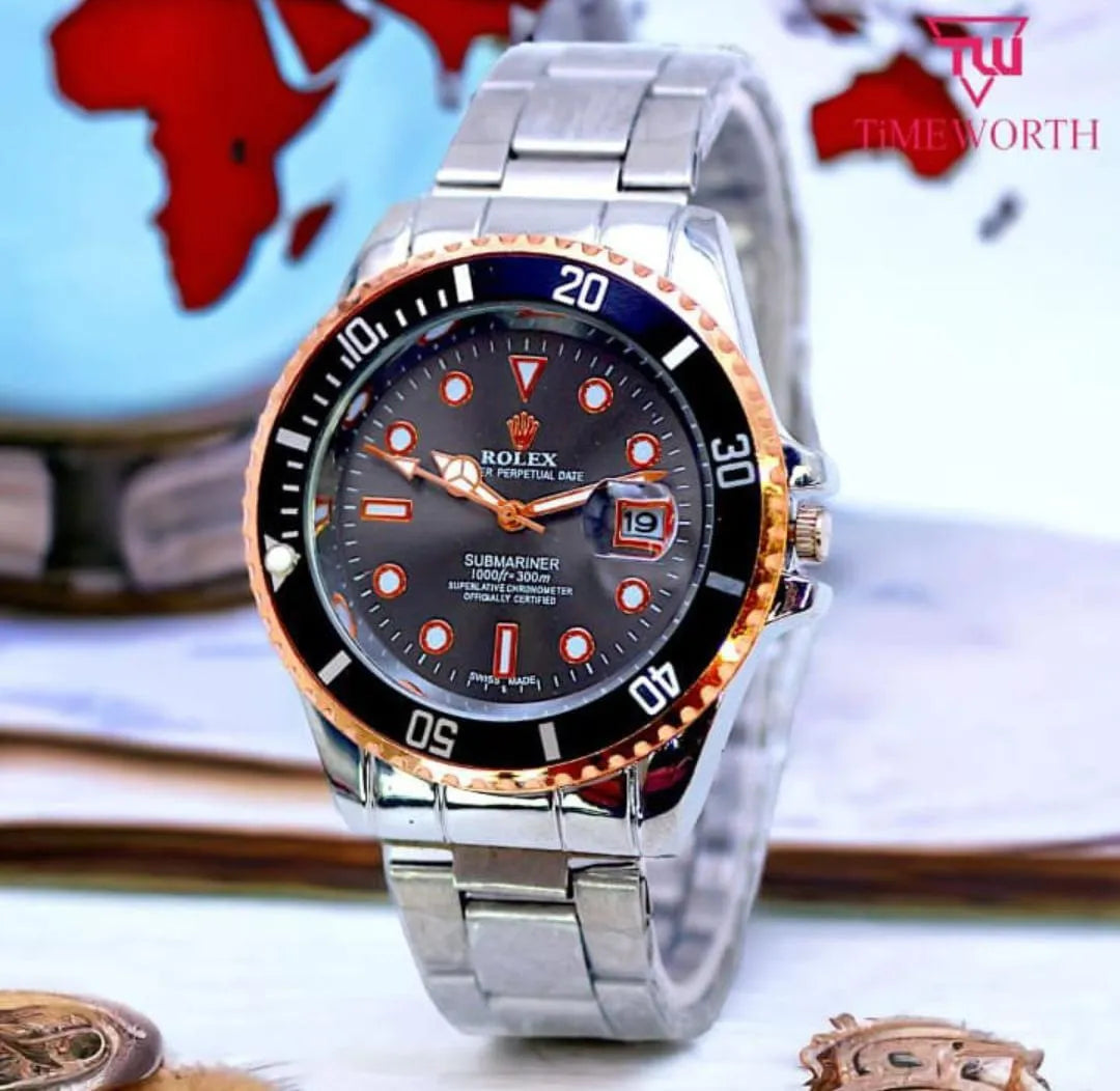 Men's Stainless Steel Watch Rose Gold Dial 24mm - SILVER