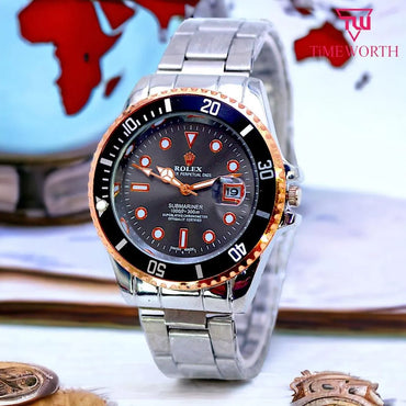 Men's Stainless Steel Watch Rose Gold Dial 24mm - SILVER