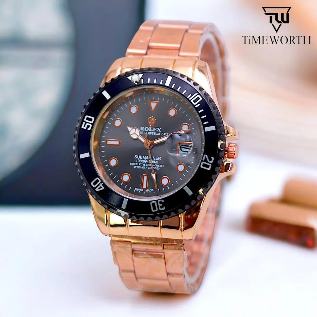 Men's Stainless Steel Watch Rose Gold Dial 24mm - SILVER