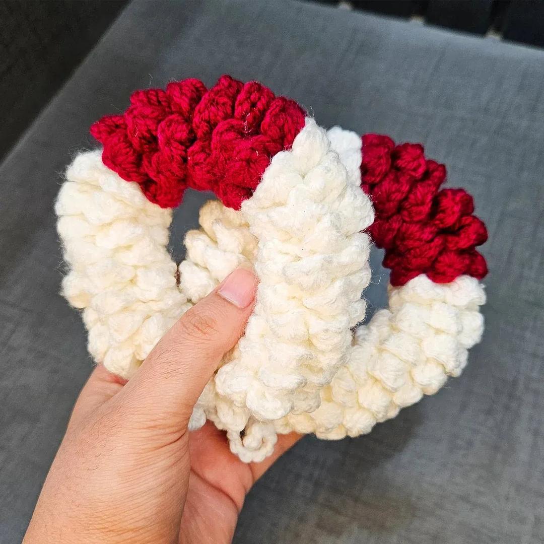 Crochet Hair Scrunchie Red White Chunky Hold