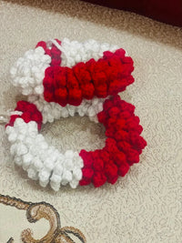 Crochet Hair Scrunchie Red White Chunky Hold