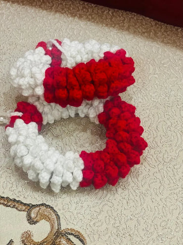 Crochet Hair Scrunchie Red White Chunky Hold