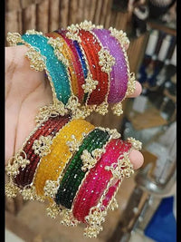 Multi Color Gemstone Kara Bangle Set for Women