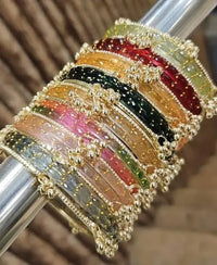 Multi Color Gemstone Kara Bangle Set for Women