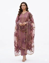 Premium Handmade Organza 3 Piece Suit with Heavy Beads & Stone Work