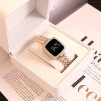 Girls Crystal Watch Square Dial Touch Screen Rhinestone Band