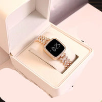 Girls Crystal Watch Square Dial Touch Screen Rhinestone Band