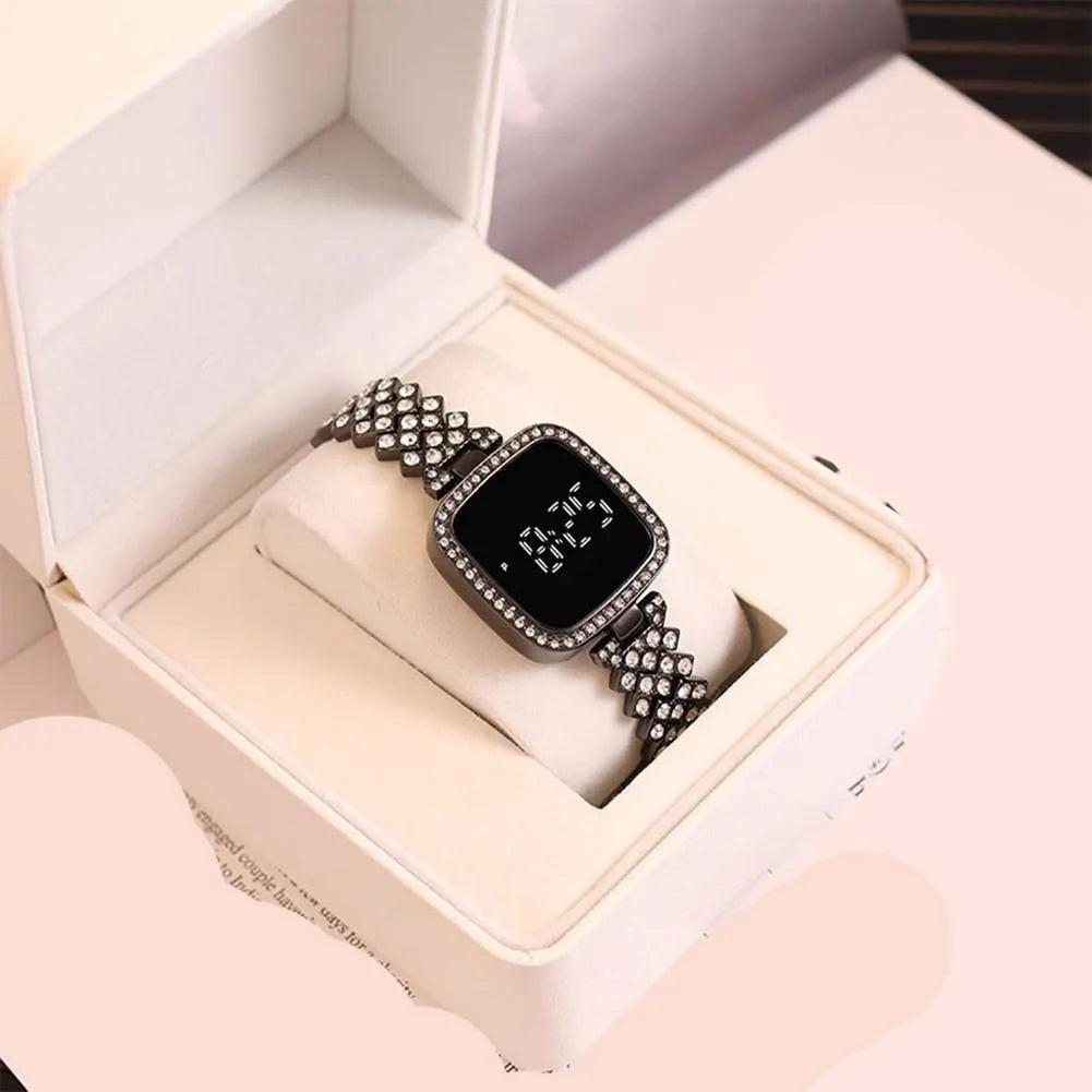 Girls Crystal Watch Square Dial Touch Screen Rhinestone Band