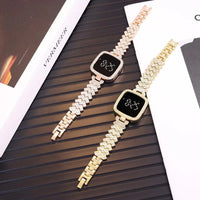 Girls Crystal Watch Square Dial Touch Screen Rhinestone Band