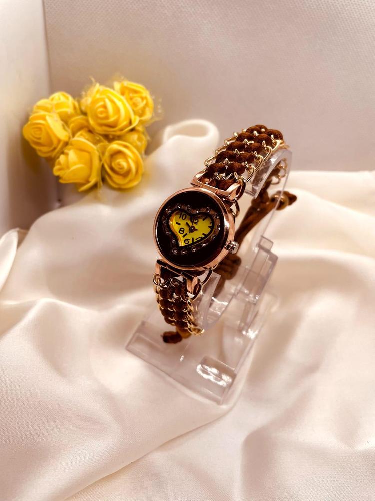 Heart-Shaped Yellow Dial Watch for Girls
