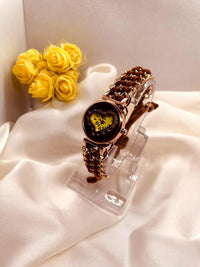 Heart-Shaped Yellow Dial Watch for Girls