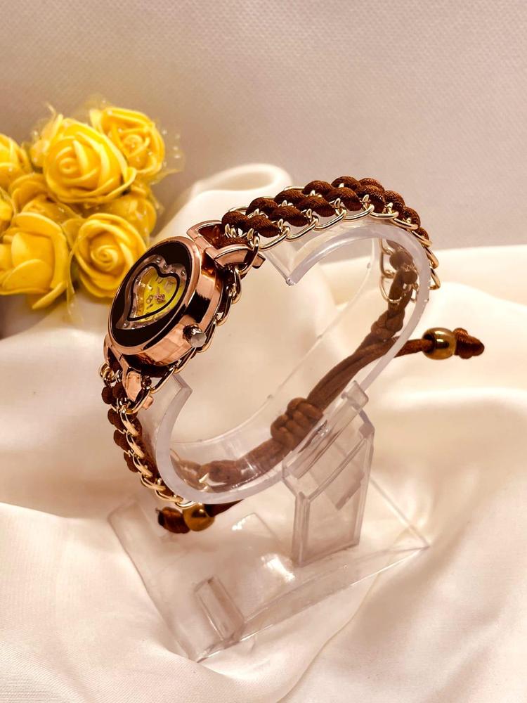 Heart-Shaped Yellow Dial Watch for Girls
