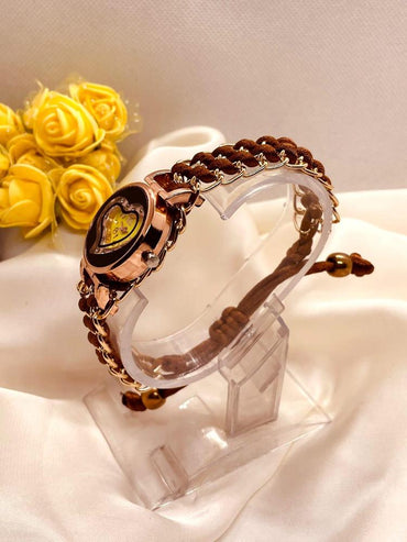 Heart-Shaped Yellow Dial Watch for Girls