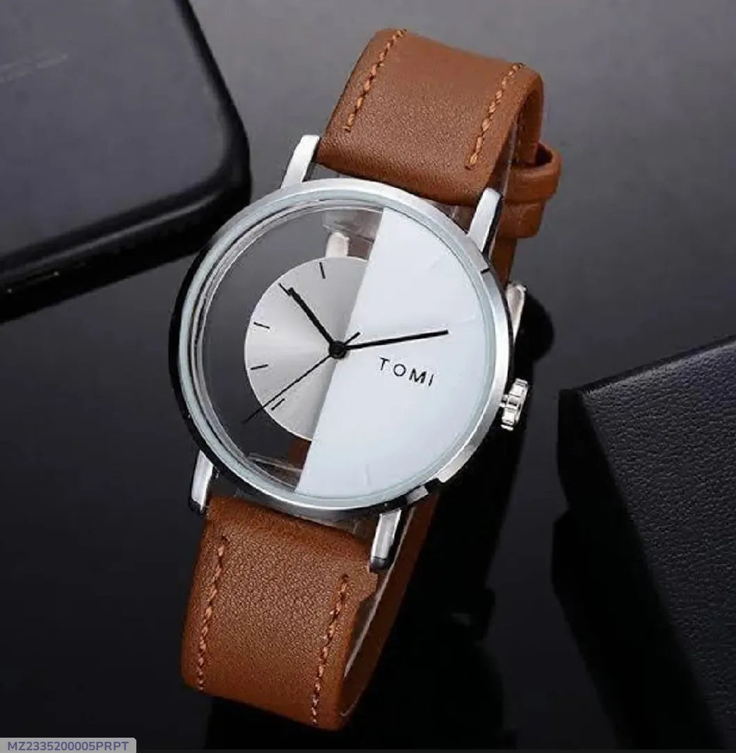 TOMI T-080 Unisex Watch Half Transparent Leather Strap