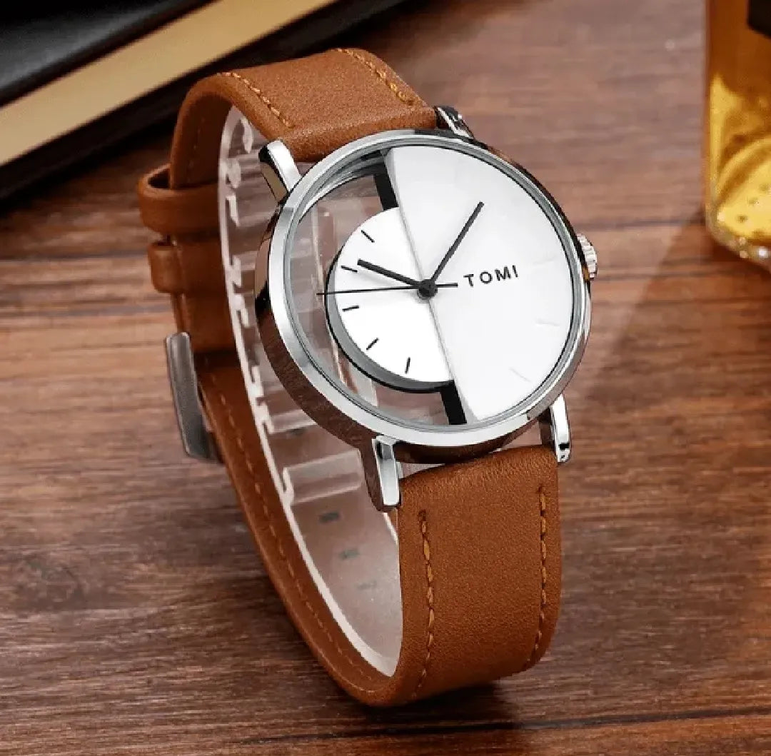 TOMI T-080 Unisex Watch Half Transparent Leather Strap