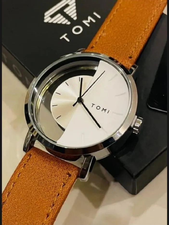 TOMI T-080 Unisex Watch Half Transparent Leather Strap