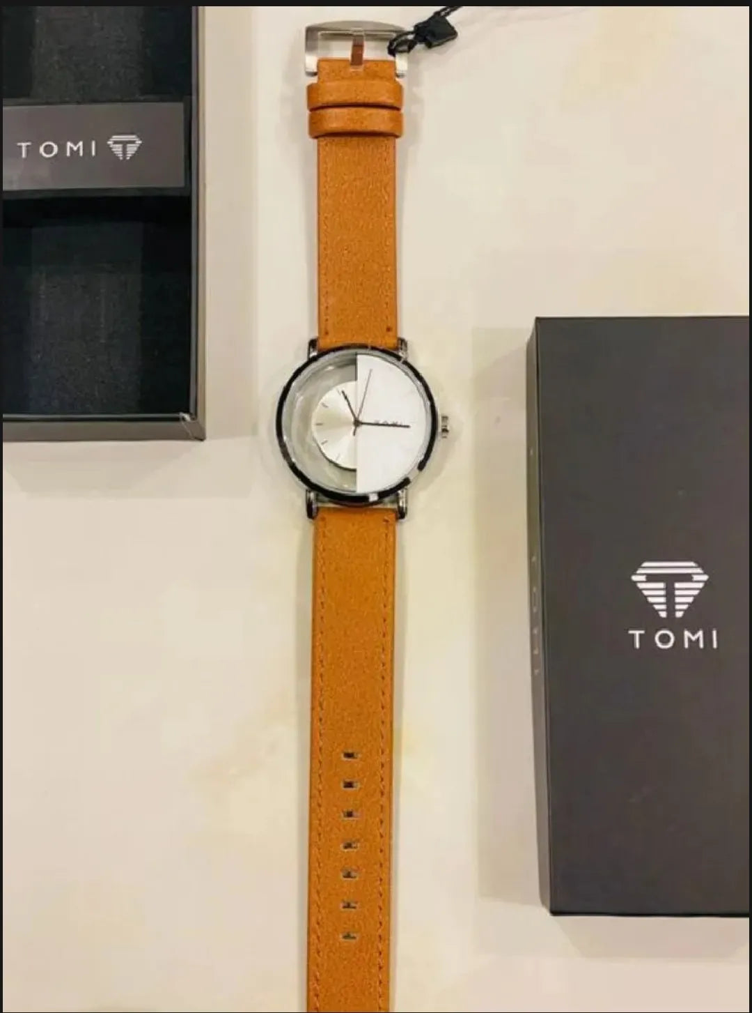 TOMI T-080 Unisex Watch Half Transparent Leather Strap