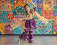 Girls Magenta Embroidered Lawn Kurta Set 3 Pcs