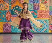 Girls Magenta Embroidered Lawn Kurta Set 3 Pcs