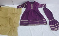 Girls Magenta Embroidered Lawn Kurta Set 3 Pcs