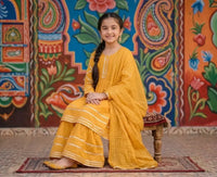 Yellow Embroidered Girl's 3-Piece Lawn Kurta Set