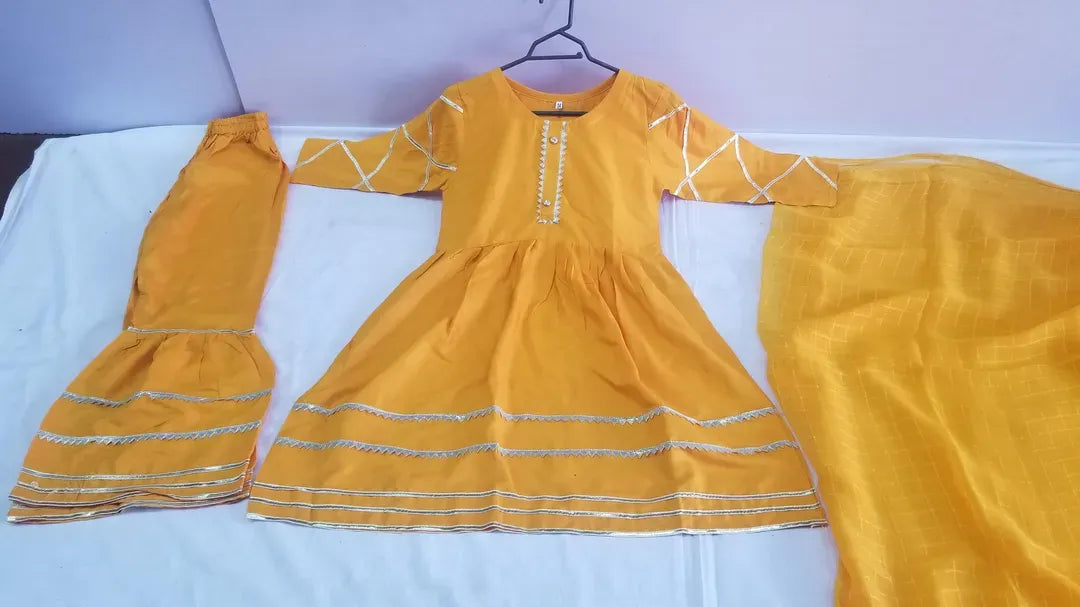 Yellow Embroidered Girl's 3-Piece Lawn Kurta Set