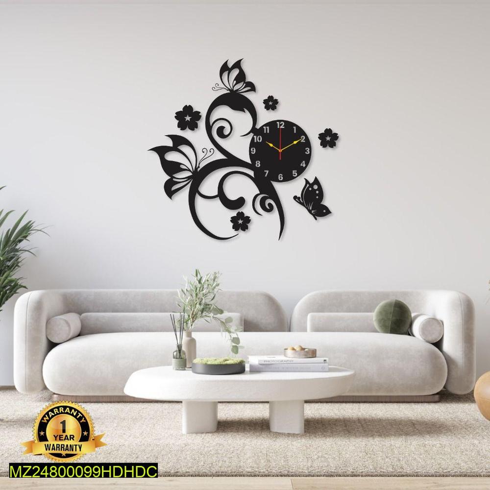 Black Floral Butterfly Wall Clock for Home Office