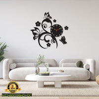 Black Floral Butterfly Wall Clock for Home Office