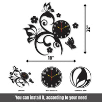 Black Floral Butterfly Wall Clock for Home Office
