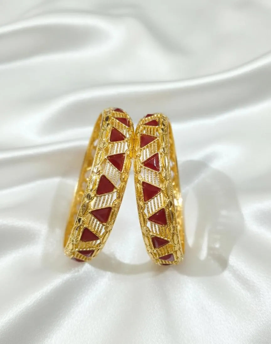 Gold Tarnish Kara Bangle Red Triangle Wedding Party Wear