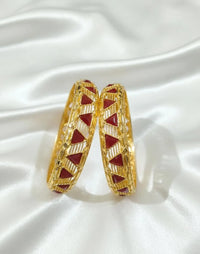 Gold Tarnish Kara Bangle Red Triangle Wedding Party Wear
