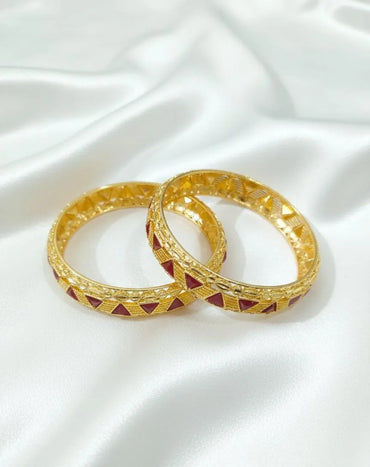 Gold Tarnish Kara Bangle Red Triangle Wedding Party Wear