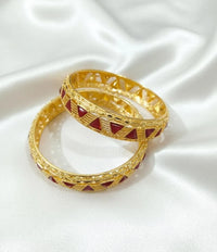 Gold Tarnish Kara Bangle Red Triangle Wedding Party Wear
