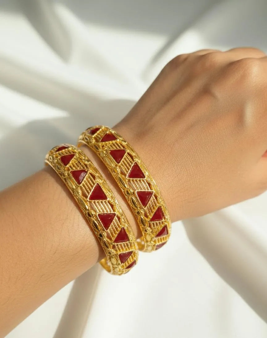Gold Tarnish Kara Bangle Red Triangle Wedding Party Wear