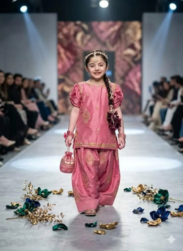 Pink Embroidered Girl's 3-Piece Lawn Suit Set
