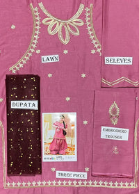 Pink Embroidered Girl's 3-Piece Lawn Suit Set