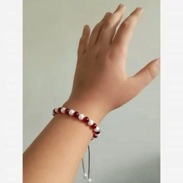 Red Crystal Pearl Charm Bracelet for Women 2 Pcs