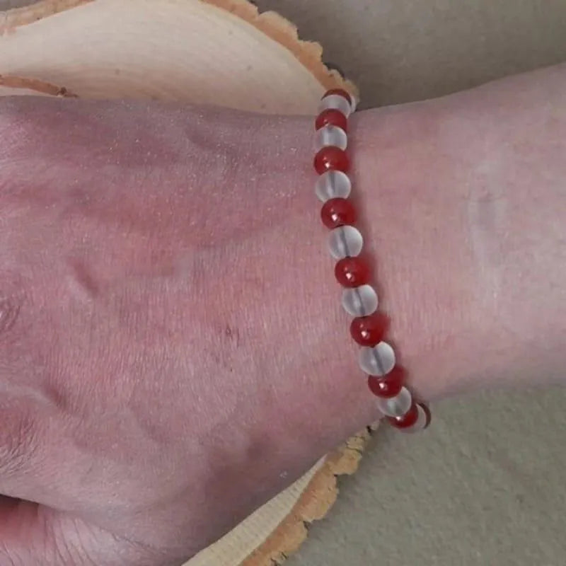 Red Crystal Pearl Charm Bracelet for Women 2 Pcs