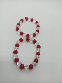 Red Crystal Pearl Charm Bracelet for Women 2 Pcs
